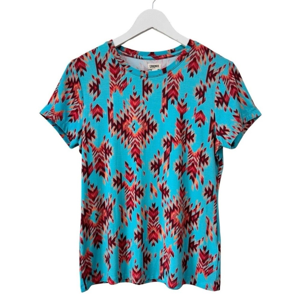L'Agence Ressi Fitted Soft T-Shirt Women’s Medium Southwest Boho Stretchy EUC